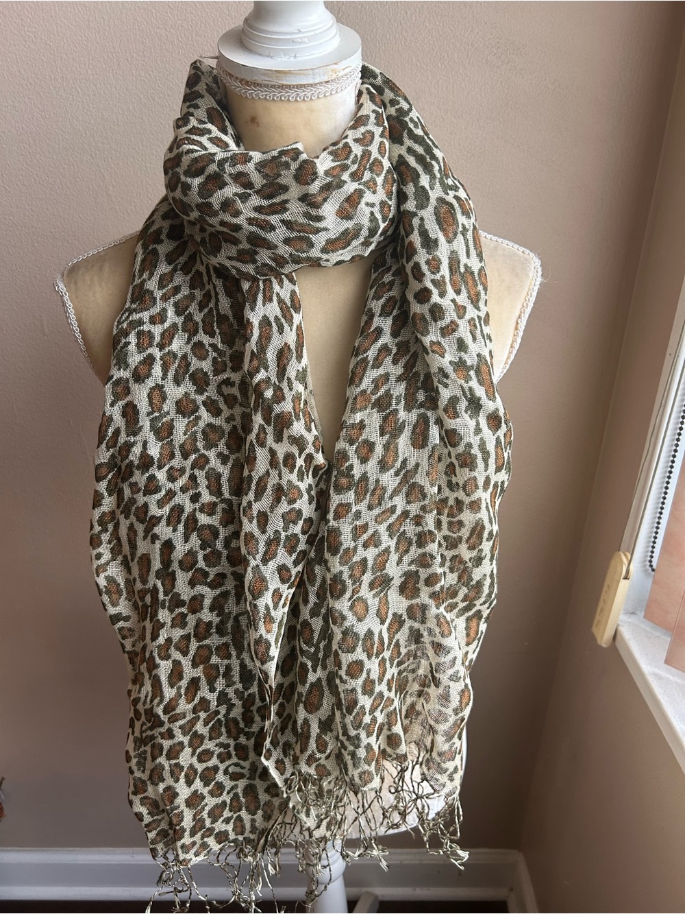 New Womens Animal Print Scarf Shawl Fringed Linen 5002-3102